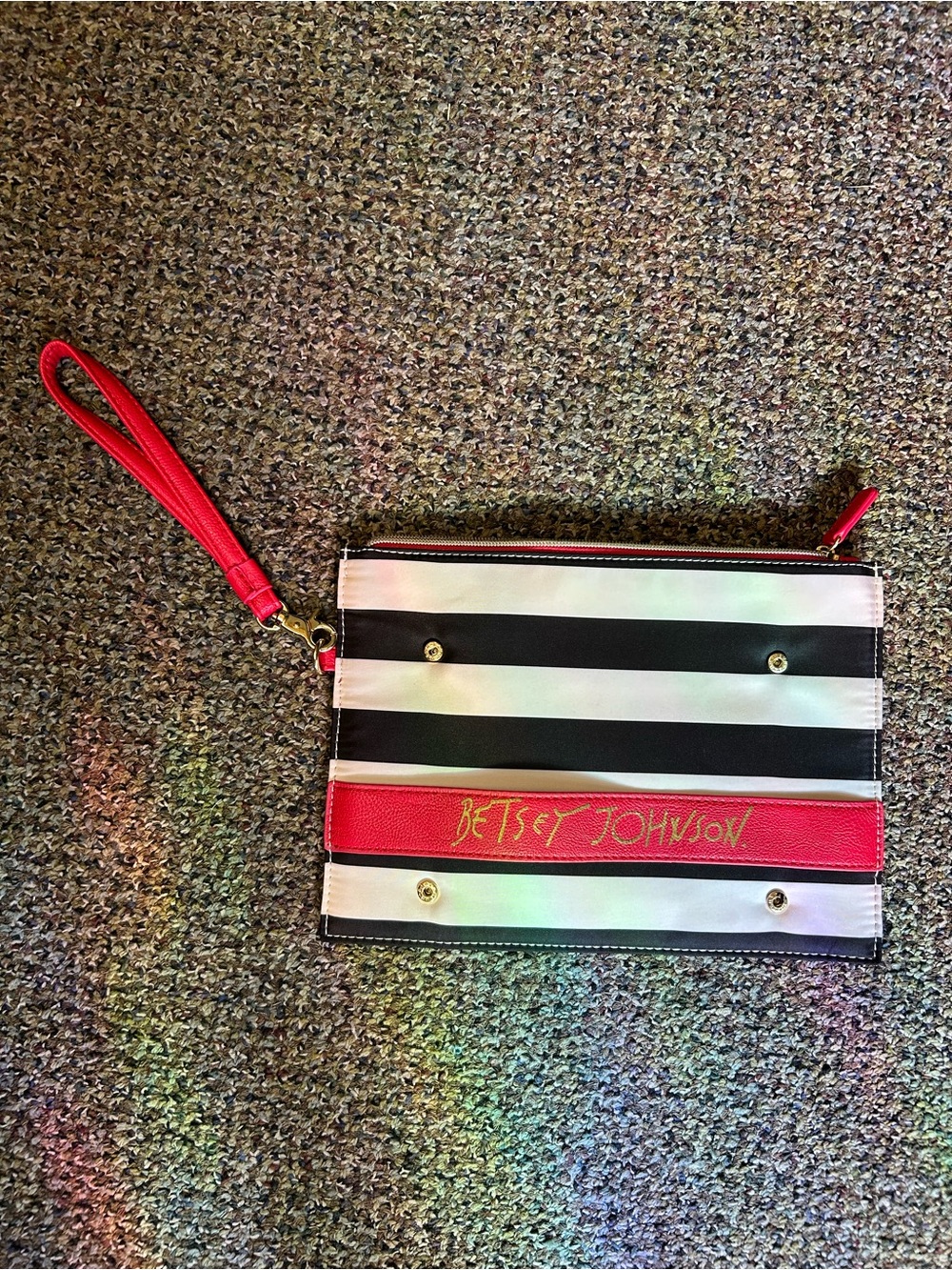 Betsey Johnson Black, White & Red Striped Wristlet Clutch